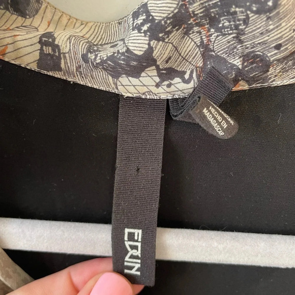 EDUN, women’s XS, black and gray printed mini dress with offset zipper front EUC - Picture 3 of 11